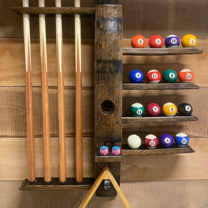 pool cue rack/pool decor/8 ball pool/game furniture/unique bourbon gifts/cue ball/used bourbon barrels/whiskey barrel wood/barrel stave