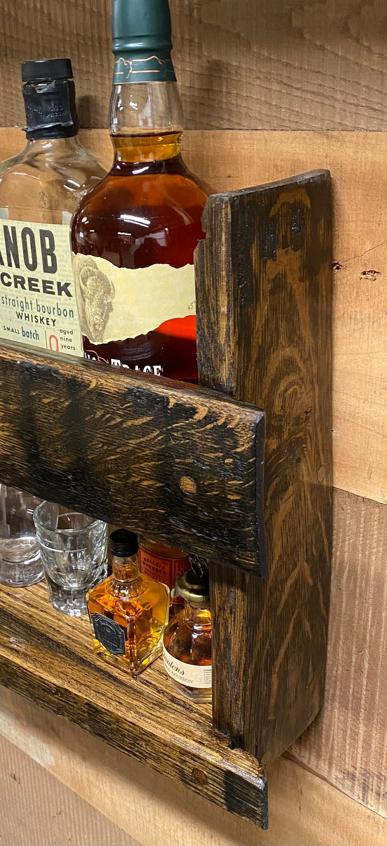 bar shelves/whiskey barrel wood/bourbon glasses/wall display cabinet/mancave decor/bourbon barrel cabinet/bourbon gift for men/spice rack image 5