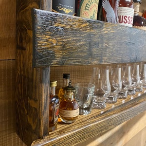 bar shelves/whiskey barrel wood/bourbon glasses/wall display cabinet/mancave decor/bourbon barrel cabinet/bourbon gift for men/spice rack image 4