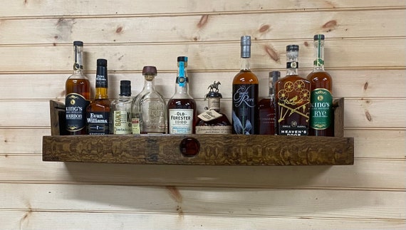 Bar Shelves/bourbon Barrel Liquor Cabinet/work From Home/bar Cart  Decor/wall Display Cabinet/rustic Wall Shelf/unique Bourbon Gifts for Men 