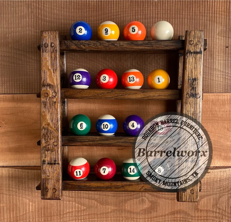 Bourbon Barrel Pool Ball Rack - Rustic Billiard Room Decor bild 6