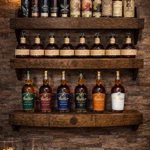 Oak Whiskey Barrel Stave  Shelf - Home Bar Bourbon Bottle Display