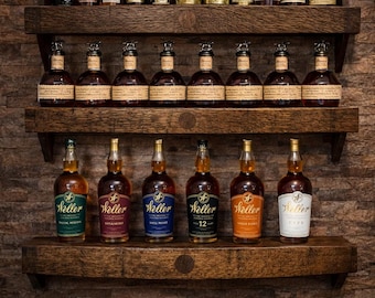 Oak Whiskey Barrel Stave  Shelf - Home Bar Bourbon Bottle Display