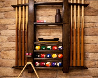 Bourbon Barrel Stave Pool Cue Rack – Handmade Reclaimed Oak