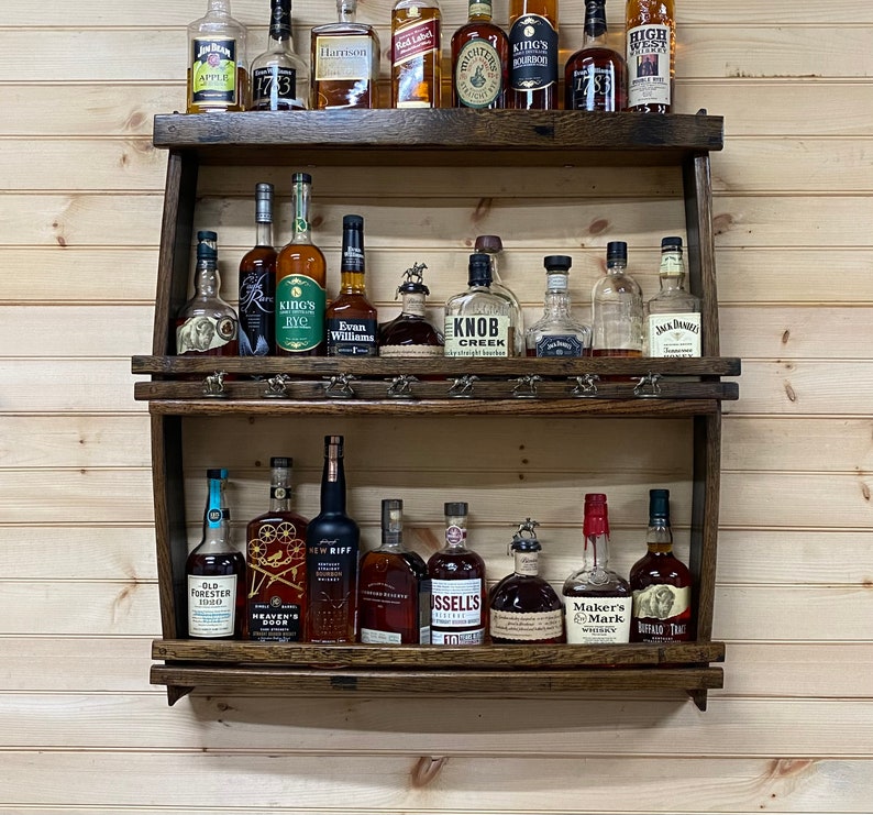 blanton cork display/home bar shelves/wall display cabinet/upcycled furniture/drinks cabinet/barrel staves/liquor shelf/bar cart DISPLAYONLY
