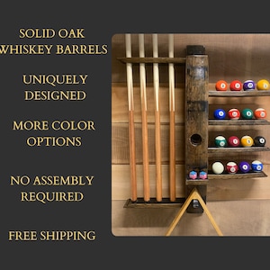 Pool Cue Rack from Reclaimed Bourbon Barrels | Rustic Billiard Stick Holder | Game Room & Bar Decor Furniture