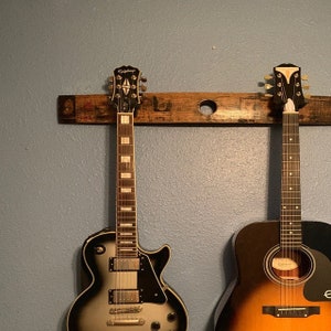 guitar wall hanger/barrel stave/whiskey barrel wood/guitar wall mount/guitar gifts/unique bourbon gifts/guitar gifts for him