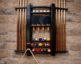 Bourbon Barrel Pool Cue Rack: Man Cave Game Room Decor
