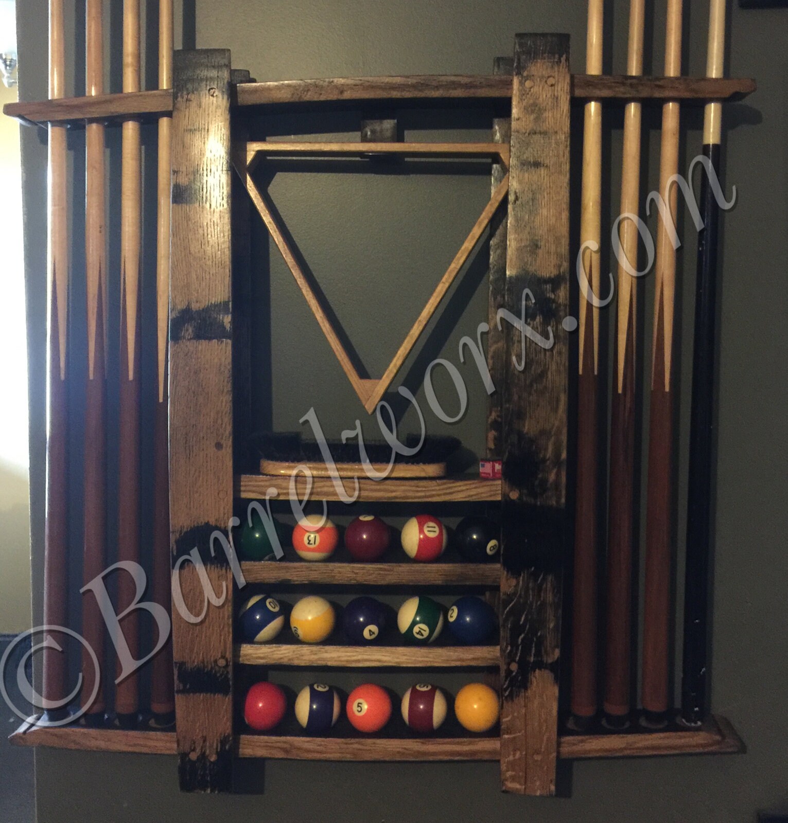 36 whiskey barrel stave pool cue stick wall mount rack Etsy