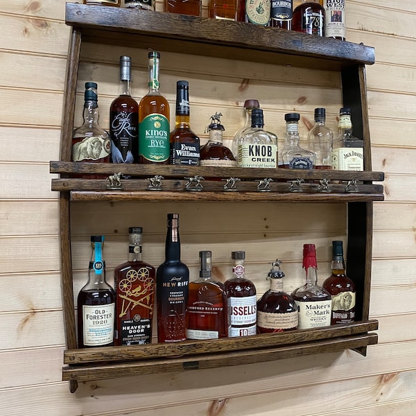 blanton cork display/home bar shelves/wall display cabinet/upcycled furniture/drinks cabinet/barrel staves/liquor shelf/bar cart DISPLAYONLY