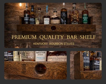 whiskey barrel cocktail cabinet bar/bourbon gifts for husband/rustic wall mounted wood shelves