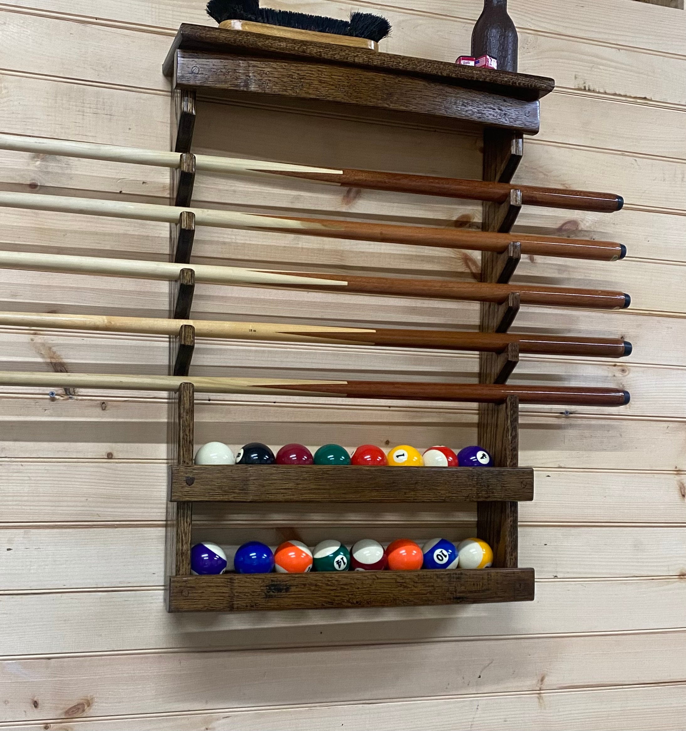 Handmade Bourbon Barrel Pool Cue Rack - Rustic Oak Wall Mounted ...