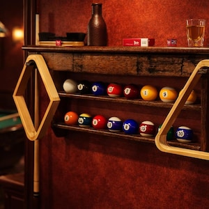 Cue Ball Shelf - Pool Billiards Rack - Authentic Solid Oak Whiskey Staves