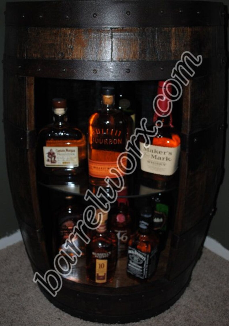 Whiskey Barrel Display Liquor Cabinet With Glass Shelf Lazy Etsy