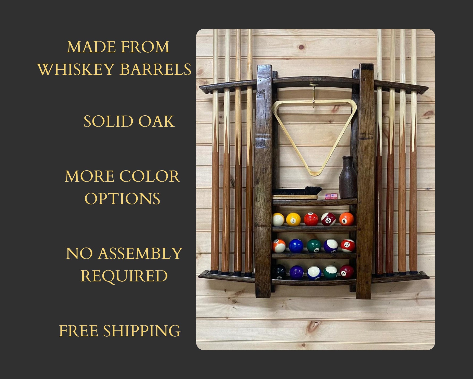 Giant 8 Ball Pool Cue Rack - Wall Mount Or Freestanding Billiard Organizer