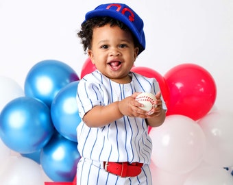 Boys Baseball Uniform    -   Baby's 1st Birthday   -    Royal Pinstripe Baseball Uniform  - No customization included