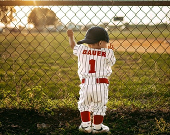 Baseball Uniform for Boys or Girls,   Navy Pinstripe Jersey & Pants,  Includes Number ONLY,  Message B4 Purchase for Customization