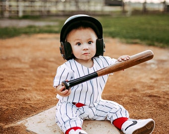 Boys Baseball Uniform,    Navy Pinstripe Jersey & Pants,   Includes Number ONLY,    Message B4 Purchase for Customization or Specific Date