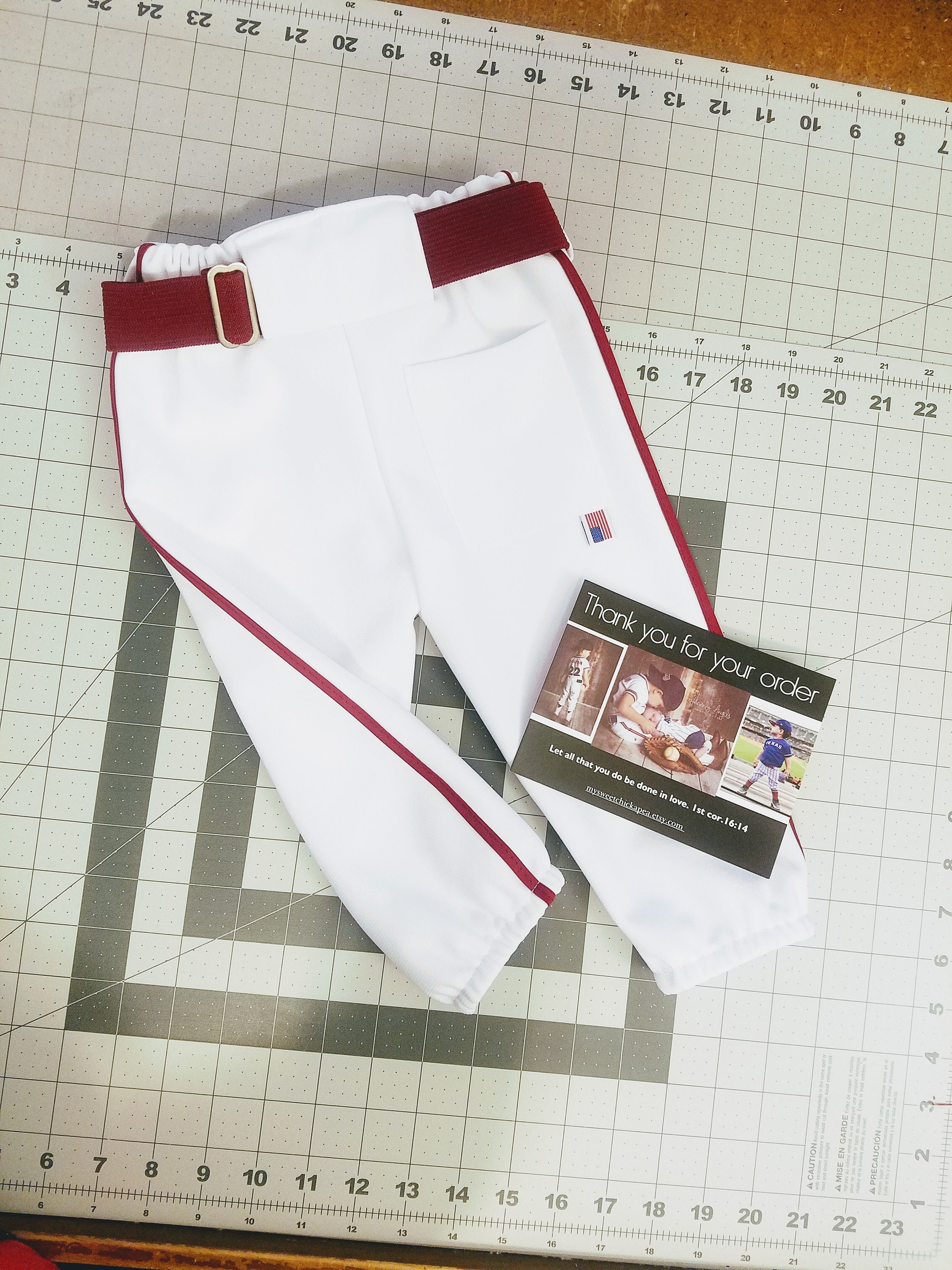Toddler Baseball Pants White Pants With Maroon Side Trim -  Israel