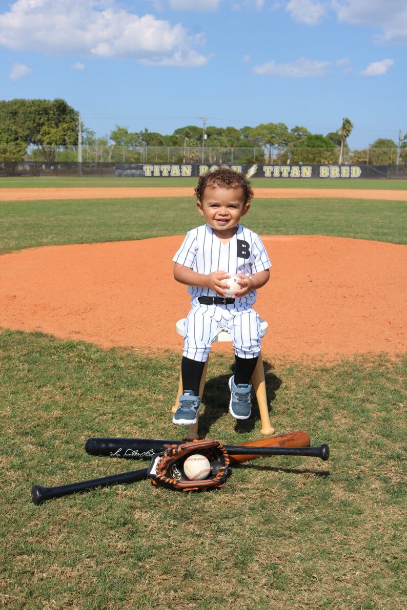 Boys Baseball Uniform White/black Pinstripe Baseball Uniform Etsy