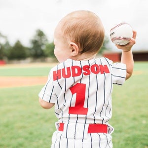 Boys Baseball Uniform   Navy Pinstripe Jersey &  Pants  Includes Number ONLY!     Ask B4 You Buy Specific Date Needed or Customization