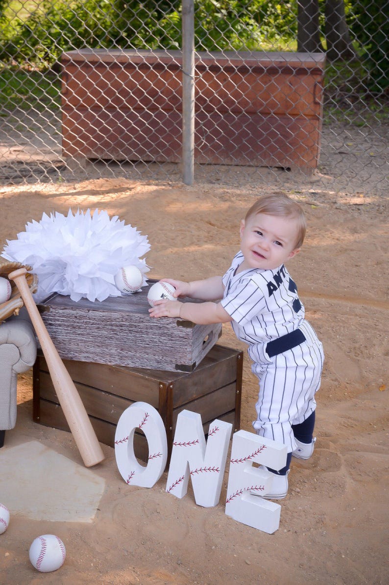 Smash Cake Baseball Photo PropBabies 1st BirthdayMYSWEETCHICKAPEA Boys Baseball Uniform Pinstripe Uniform Sportswear