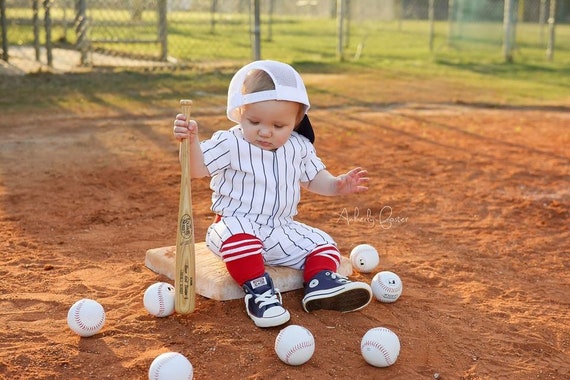 Boys Baseball Uniform Toddler 2 Pc. Outfit Navy Pinstripe 