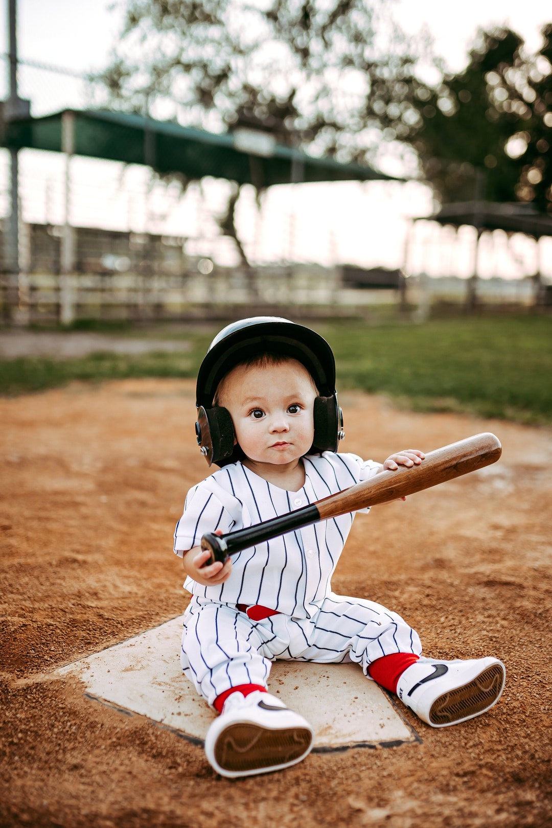 Boys Baseball Uniform, Navy Pinstripe Jersey & Pants, Includes Number