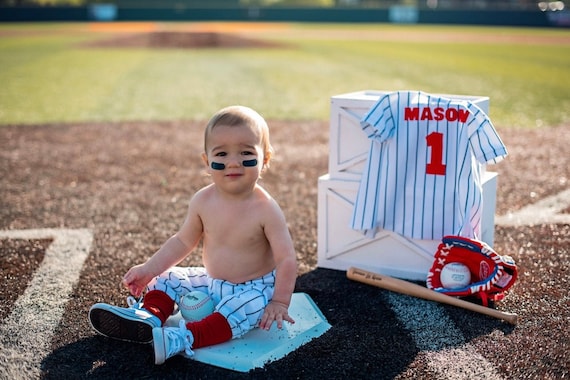 Boys Baseball Uniform Toddler Navy Pinstripe Pants & Jersey 