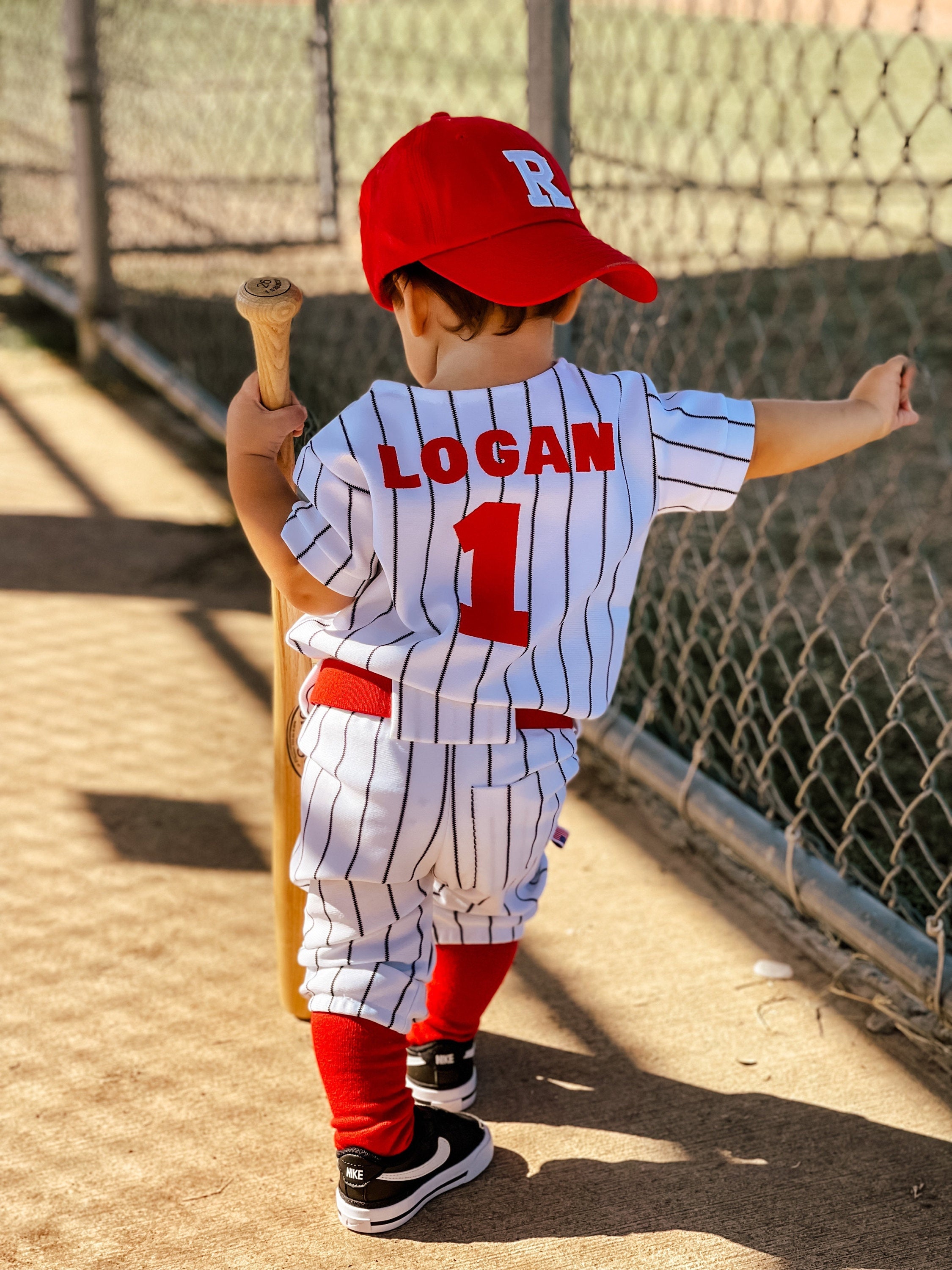 White and Red Stripe Baseball Jersey 