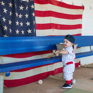Boys Navy Pinstripe Baseball Uniform: Jersey & Pants