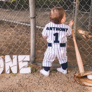 Boys Baseball Uniform   Navy Pinstripe Jersey & Pants   Includes number ONLY!   Ask B4 you buy   Customization or Specific Date needed