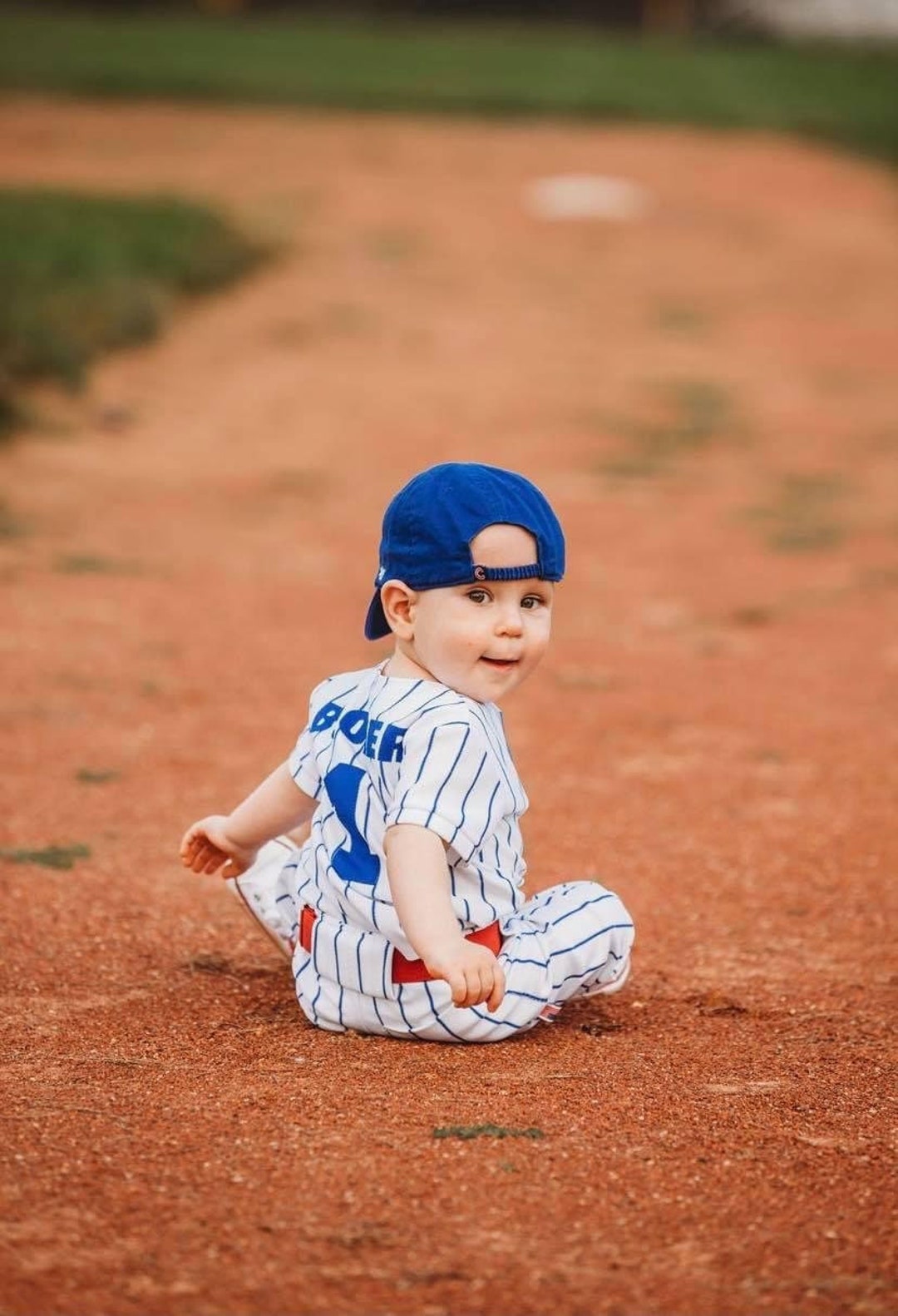 Boys Baseball Uniform Toddler Birthday Royal Pinstripe Pants & Jersey