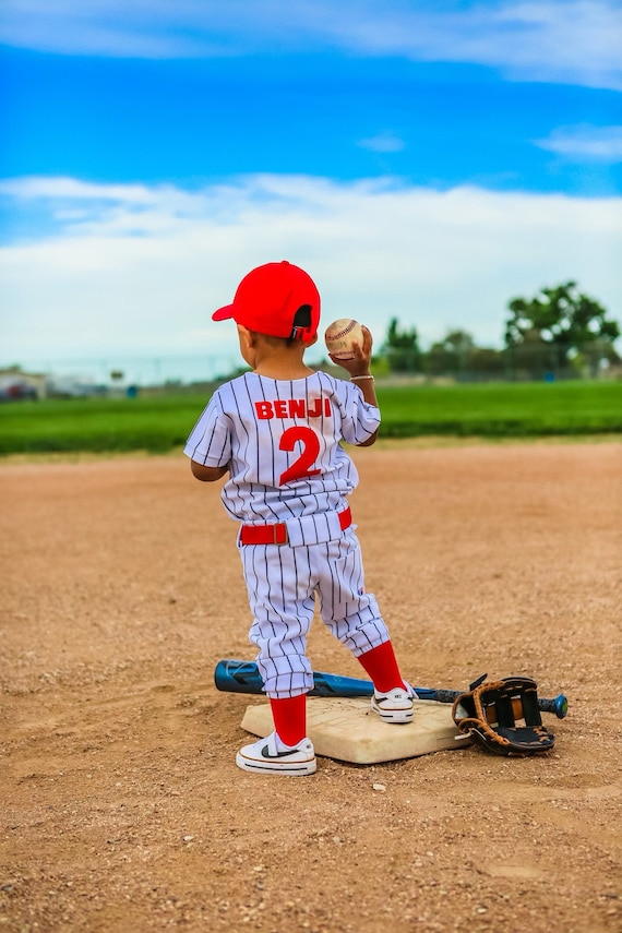 MYSWEETCHICKAPEA Baseball Uniform for Boys or Girls, Navy Pinstripe Pants & Jersey Includes Number Only! Ask B4 You Buy Specific Date or Customization