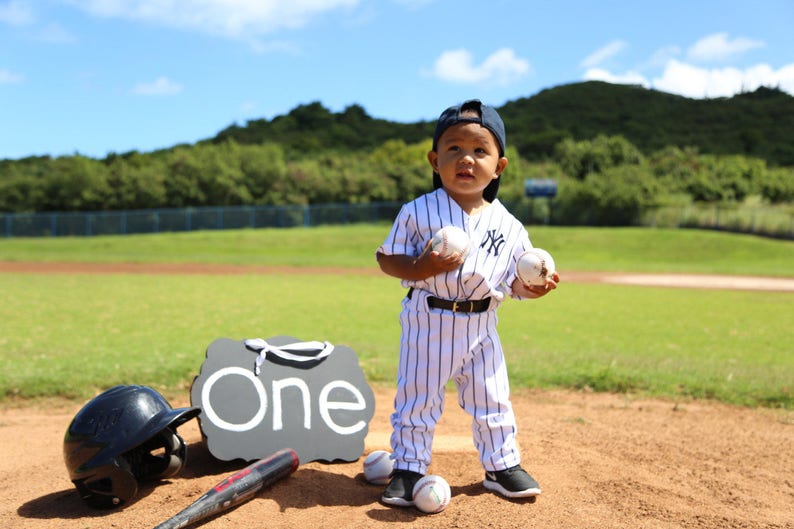 Smash Cake Baseball Photo PropBabies 1st BirthdayMYSWEETCHICKAPEA Boys Baseball Uniform Pinstripe Uniform Sportswear