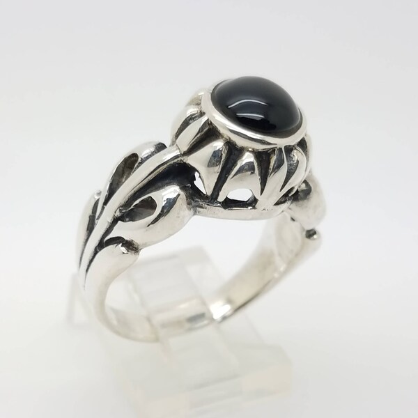 Unique Ottoman Style Turkish Handmade 925 Sterling Silver Oval Black Jade Men's Ring Size US 10