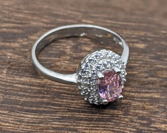 92.5 Sterling Silver Semi Precious Pink Sapphire Handmade Ring 8.25