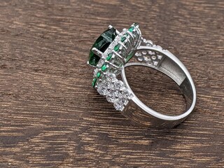Jeweloporium Anello Donna Argento 925 Con Topazio Fumé Cabochon 10mm, Fatto A Mano, Misura Italia 29