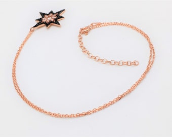 Women's Rose Gold 925 Sterling Silver Snowflake Necklace Topaz