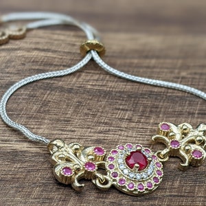 Womens Ruby 925 Sterling Silver Bronze Adjustable Bracelet