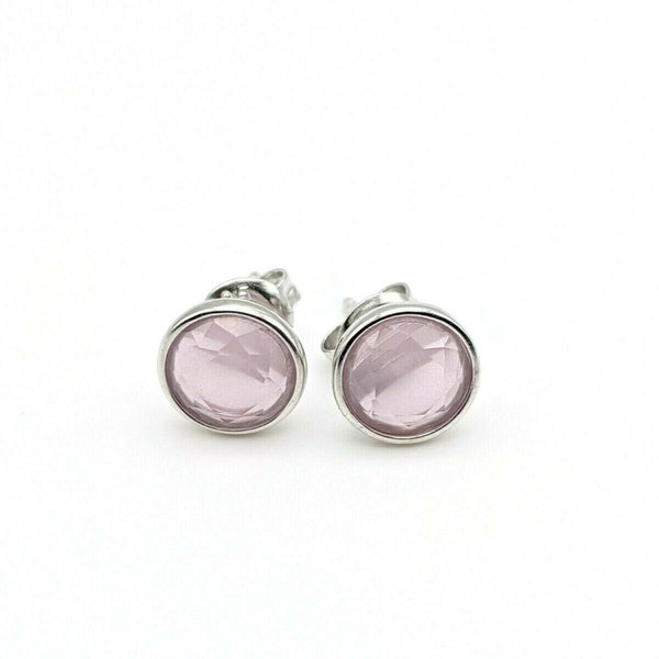 925 Sterling Silver Round Pink Chalcedony  Stud Women's Earrings Handmade Turkish Jewelry