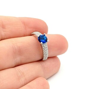 925 Sterling Silver Round Cut Blue Sapphire Women's Rings Size 6.25 Handmade Turkish Jewelry
