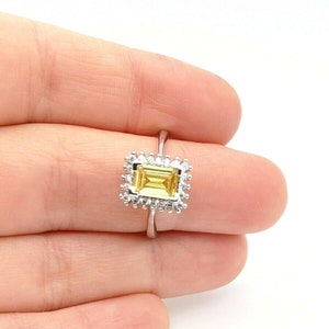 925 Sterling Silver Yellow Citrine Women's Ring Size 8.25 Handmade Turkish Jewelry Baguette Cut