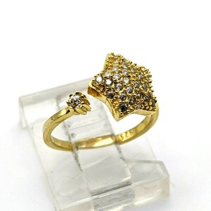 925 Sterling Silver White Topaz Women&#39;s Ring Adjustable Yellow Gold Star