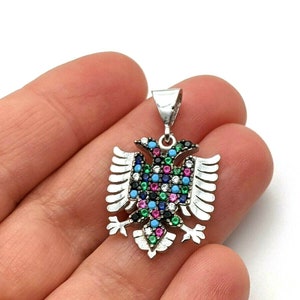Men&#39;s 925 Sterling Silver Pendant Two Headed Eagle Multi Color Gemstones