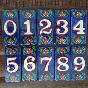 House or Building Numbers Handmade Hand Painted Ceramic Tile Flower Design No Hole Mount