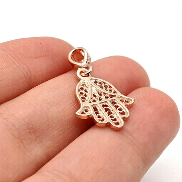 925 Sterling Silver Hamsa Hand Women's Pendant Rose Gold Handmade Protective Amulet Good Luck Amulet