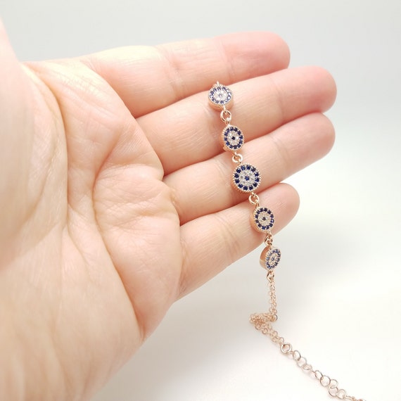 18k Gold 5 Motif Diamond Evil Eye Bracelet • Jewels In Paradise - Foto 2