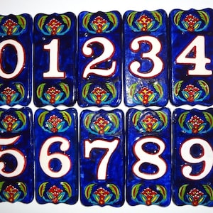 House or Building Numbers Handmade Hand Painted Ceramic Tile Flower Design