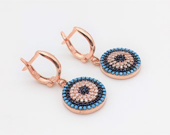 Orecchini a cerchio Evil Eye in argento sterling 925, decorati